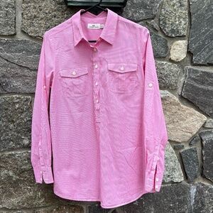 Vineyard Vines Sz 8 Cotton Popover hot pink/reddish and white striped